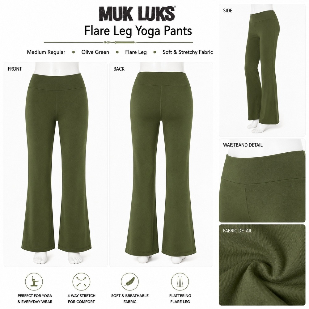 Muk Luks Womens Flare‎ Leg Yoga Pants Olive Green Medium Regular A612528 New